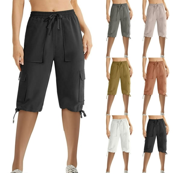 Summer Fashion Womens Bermuda shorts Plus Size Casual Solid Color Straight Wide Leg Trousers With Pocket Clearance Under 10$!
