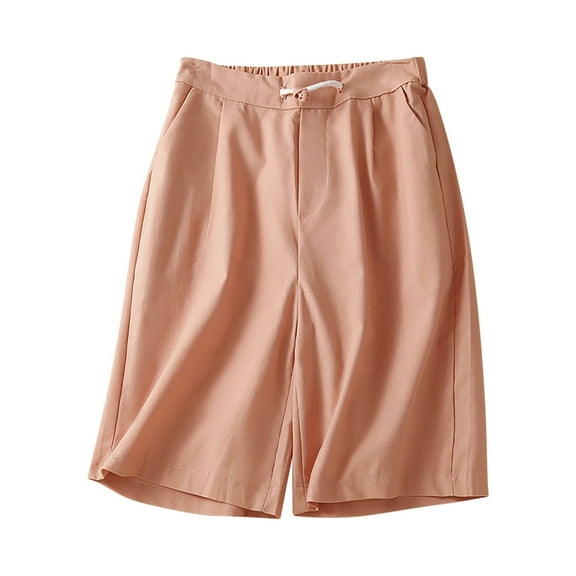 Summer Fashion Womens Bermuda shorts Plus Size Linen Solid Color High Waisted Casual Versatile Straight Leg Capris Clearance Under 10$!