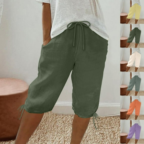 Summer Fashion Womens Bermuda shorts Plus Size Solid Color Casual Capris Clearance Under 10$!