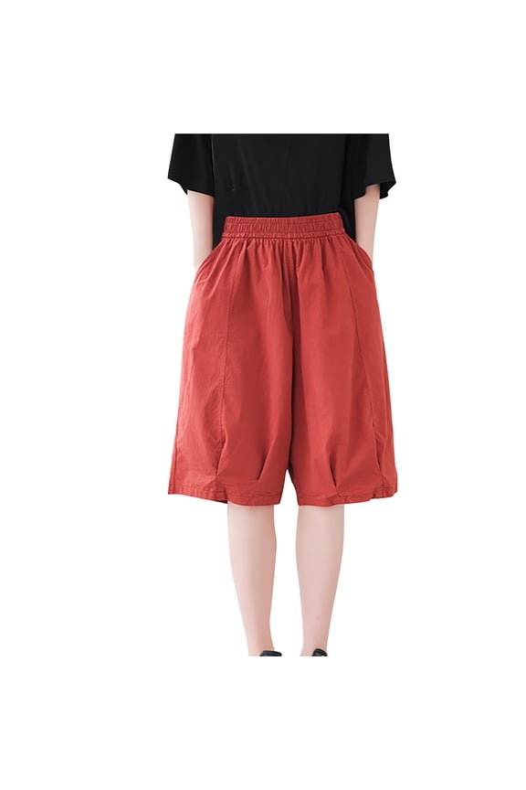 Summer Fashion Womens Bermuda shorts Plus Size Solid Color Comfortable Leggings Lantern Capris Clearance Under 10$!