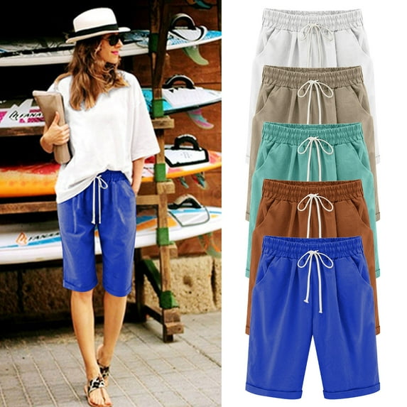 Summer Fashion Womens Bermuda shorts Plus Size Solid Color Temperament Clearance Under 10$!