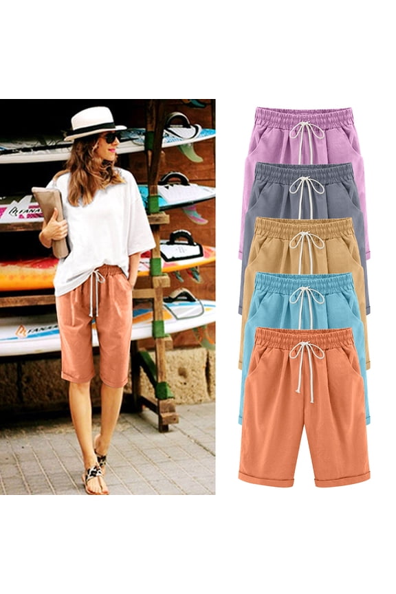 Summer Fashion Womens Bermuda shorts Plus Size Solid Color Temperament Clearance Under 10$!