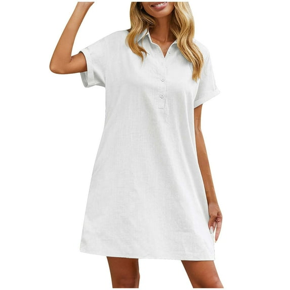 Summer Fashion Womens Dresses Plus Size Causal Button Turndown Collar Short Sleeve