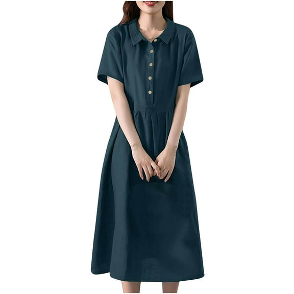 Summer Fashion Womens Dresses Plus Size Causal Rounk Neck Short Sleeve Vacation Pocket