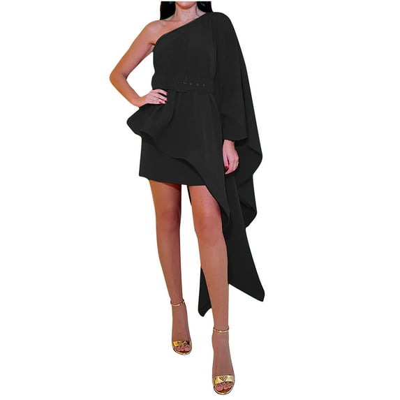 Summer Fashion Womens Dresses Plus Size Sexy One Shoulder Short Sleeve Mini