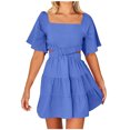 thumbnail image 1 of Summer Fashion Womens Dresses Plus Size Square-Neck Solid Casaul Short Sleeve Mini, 1 of 5
