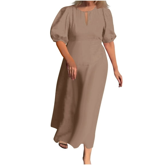 Summer Fashion Womens Dresses Plus Size Temperament Solid Short Sleeve Round-Neck