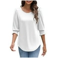 thumbnail image 1 of Summer Fashion Womens Tops 2025 Plus Size Casual Printed 3/4 Length Sleeve Smocked Cuffs, 1 of 9