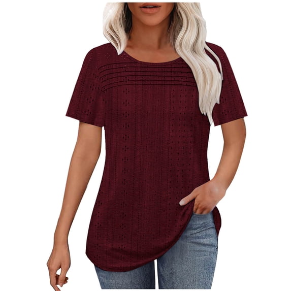 Summer Fashion Womens Tops 2025 Plus Size Short Sleeve Out Blouse Funny Round-Neck Blouses