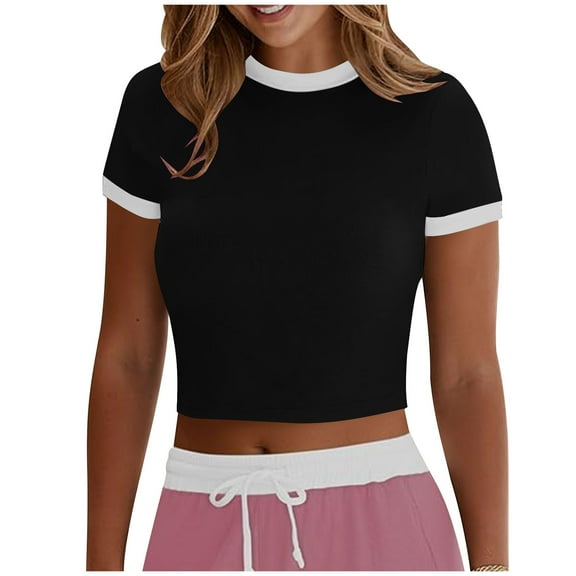 Summer Fashion Womens Tops 2025 Plus Size Solid Color Round-Neck Short Sleeve Slim-body Blouse Top