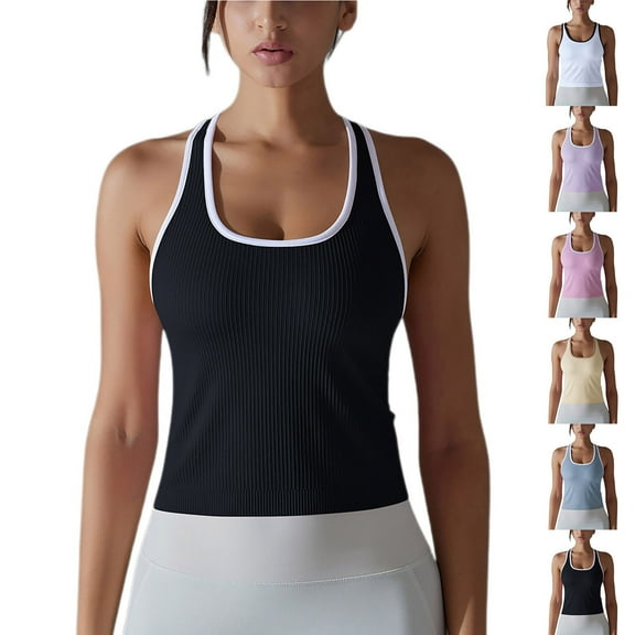 Summer Fashion Womens Vest Plus Size Solid Color Thread High Elasticity Tight Fitting Sports Running Fitness Yoga Suit Clearance Under 10$!