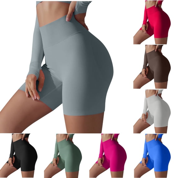 Summer Fashion Yoga Shorts for Womens 2025 High Elastic Waist Solid Color Pants Hip Lifting Sports Seamless Yoga Shortst Gifts for Womens