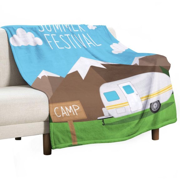 Summer Festival Camp Scene Blanket Soft Cozy Flannel Blanket for man women