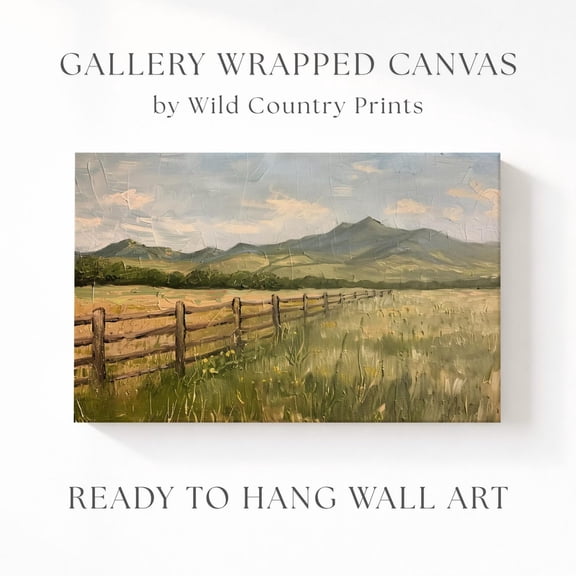 Summer Field Ranch Western Landscape Wall Art Rustic Fence Mountain View Print Farmhouse Dining Room Country Hallway Decor Unframed Paper Print