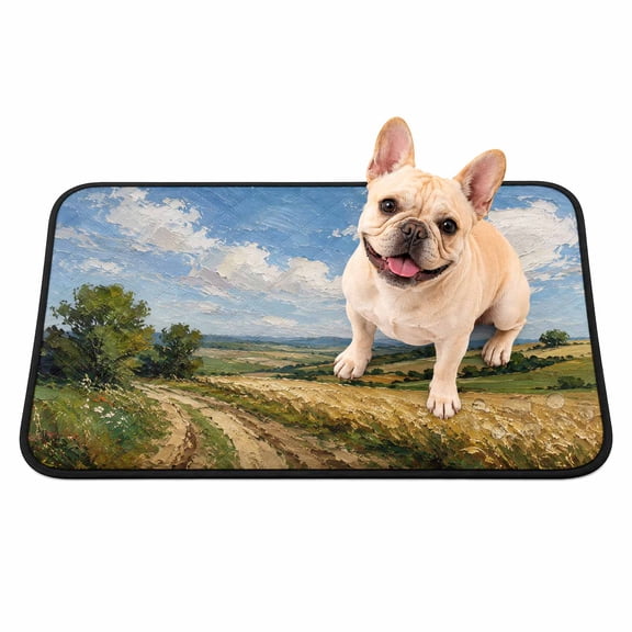 Summer Field Washable Pee Pads for Dogs Oil Painting Texture Rural Path Trees Clouds Grass Non-Slip Pet Pads Waterproof Puppy Training Mat Soft Dogs Cats Pee Mat for Bed Crate Playpen 24"x18"