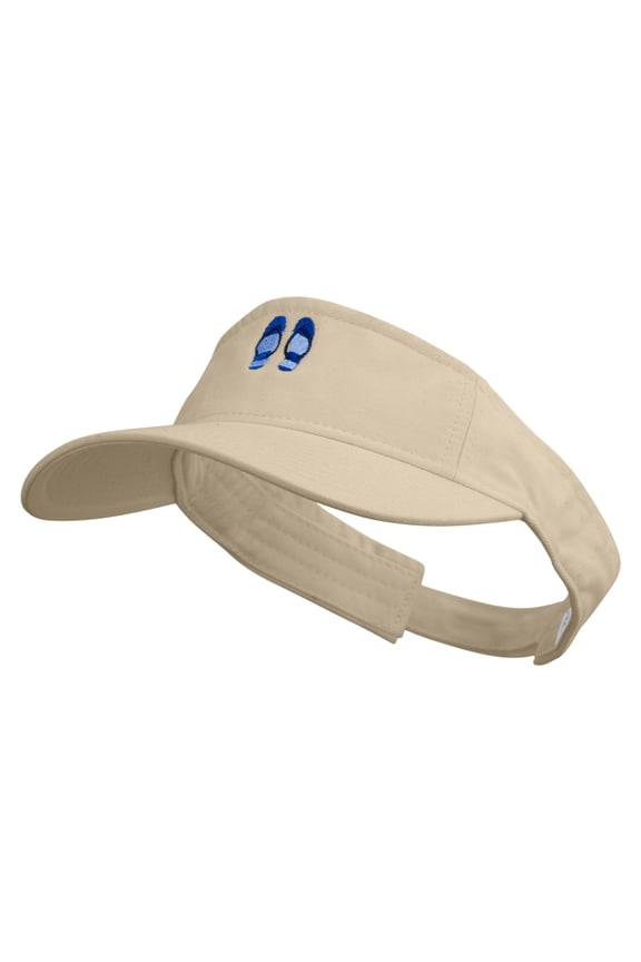 Summer Filpflop Icon Embroidered Pro Style Cotton Twill Washed Visor - Khaki OSFM