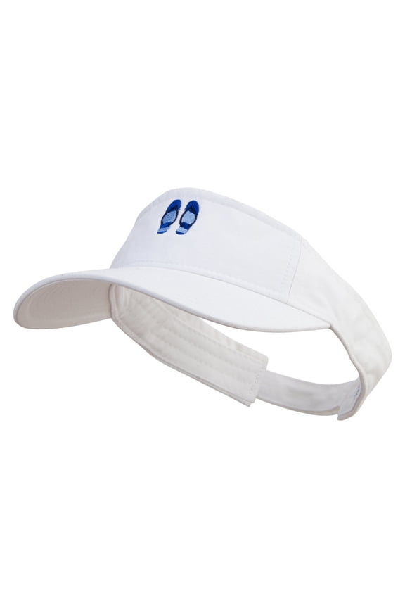 Summer Filpflop Icon Embroidered Pro Style Cotton Twill Washed Visor - White OSFM