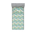 thumbnail image 1 of Summer Fitted Sheet & Pillow Sham Set, Flamingo Pattern with Leaves Modern Style Hawaiian Repetitive Design, Decorative Printed 2 Piece Bedding Decor, Twin, Rose Pale Green Seafoam, by Ambesonne, 1 of 2