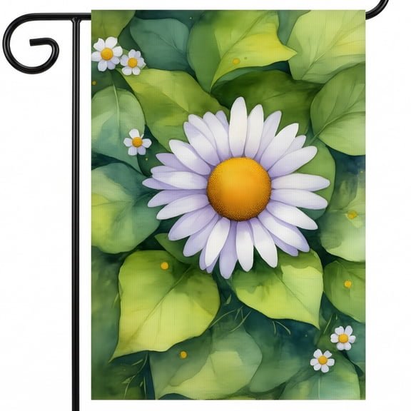 Summer Flag 28x40" A Painting Of A Daisy Surrounded By Green Leaves Garden Flag 28x40in Full Size for Home Exterior Aesthetic