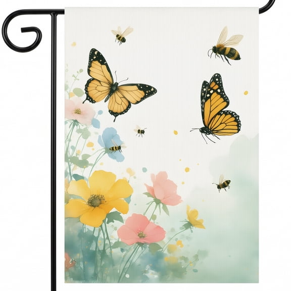 Summer Flag - A Group of Butterflies Flying Over a Field of Flowers Summer Backyard Decor Large 28x40 Inch Decor Size for Cottage Garden Accent.