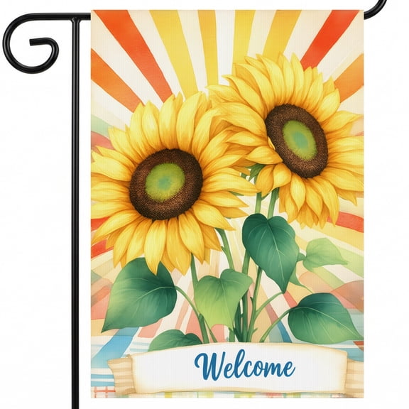 Summer Flag Outdoor A Welcome Sign With Two Sunflowers On A Colorful Background Large 28x40 Home Flag For Garden Path Greeting Yard Sign Decorative