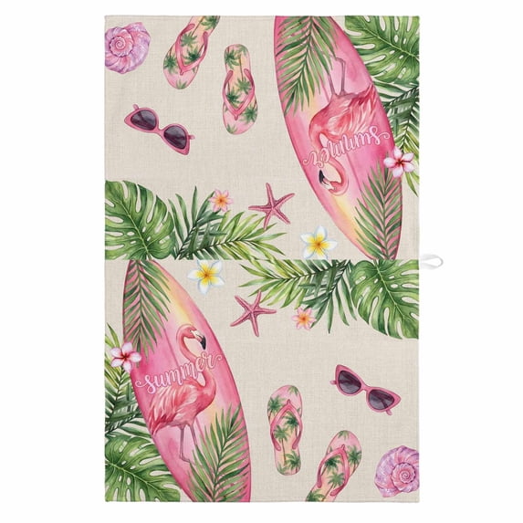 Summer Flamingo 1 Pack Kitchen Towel, Water Absorbent Dish Towel, Tropical Plants Botanical Floral Rustic Decorative Hand Towels - Quick Drying Cloth for Cooking Baking, 18x28 Inch