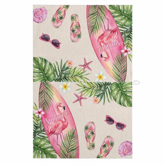 Summer Flamingo 1 Pack Kitchen Towel, Water Absorbent Dish Towel, Tropical Plants Botanical Floral Rustic Decorative Hand Towels - Quick Drying Cloth for Cooking Baking, 18x28 Inch