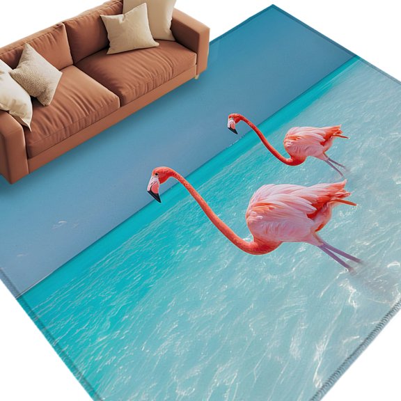Summer Flamingo Area Rug 5x8 Washable Rug Non Slip Tropical Ocean Sea Beach Large Area Rug Soft Stainresistant Indoor Floor Carpet for Living Room Bedroom Home Office Dining Room Nursery
