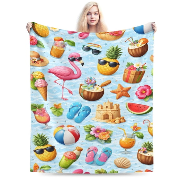 Summer Flamingo Blanket Gift Throw Blanket Cozy Soft Tropical Beach Pineapple Pattern Home Decor Gift for Girls Women Summer Vacation Lovers 50x40