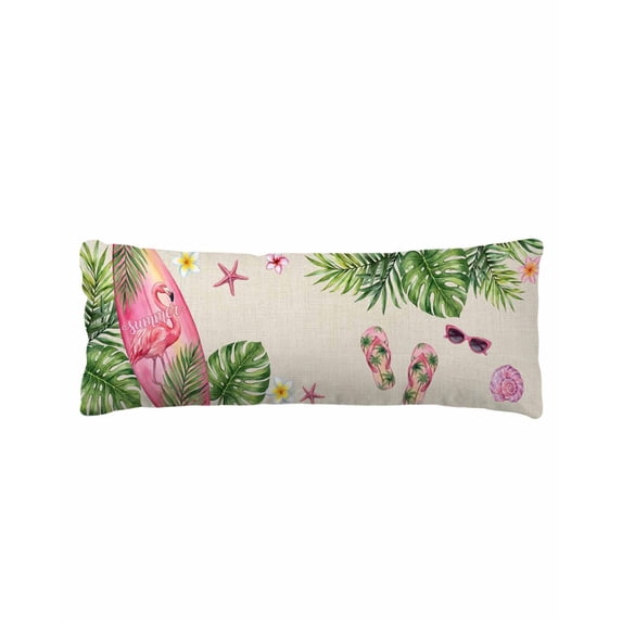 Summer Flamingo Body Pillow Cover 20 x 54 Inch Decorative Pillow Cover Tropical Plants Botanical Floral Rustic Lumbar Pillowcase Seasonal Rectangle Cushion Case for Couch Sofa Bed Living Room