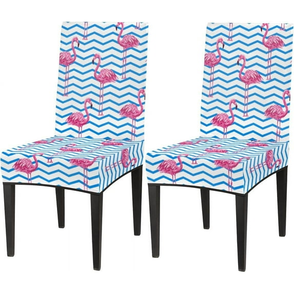 Summer Flamingo Dining Room Chair Covers Set of 2 Washable Kitchen Parsons Seat Protector Removable Dining Chair Slipcovers Decorative Stretch Dining Chair Covers for Home Party Hotel