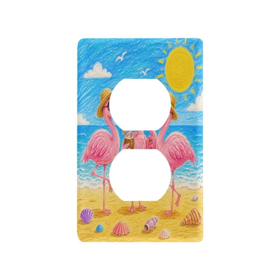 Summer Flamingo Friends Print Decorative Wall Plate, Flame Retardant PC Plastic Light Switch & Outlet Cover with Mounting Screws Fits Duplex Outlets