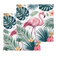 thumbnail image 1 of Summer Flamingo Kitchen Dish Towels for Drying Dishes Set of 2, Palm Leaves Floral Tropical Botanical Waffle Weave Microfiber Hand Tea Bathroom Towels Quick Dry & Absorbent Towel 12x12, 1 of 7