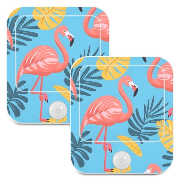 Summer Flamingo Leaves 2 Pack LED Motion Sensor Night Light Plug into Wall Auto Dusk to Dawn Adjustable Brightness for Kids Bedroom Hallway Nursery Room