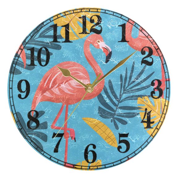 Summer Flamingo Leaves Silent Wall Clock 10" Non-Ticking Battery Clock