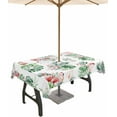 thumbnail image 1 of Summer Flamingo Outdoor Tablecloth - 60 Inch Round Dining Table Cover, Green Palm Leaf Tropical Waterproof Outdoor Table Cloth with Umbrella Hole & Zipper for Picnic/Patio/Party, 1 of 7