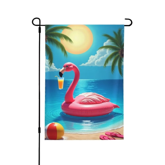 Summer Flamingo Pool Party Garden Flag 12x18 Inch Double Sided Tropical Beach Inflatable Flamingo Yard Flag Outdoor Decor