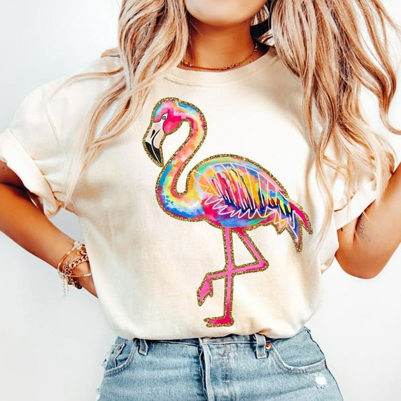 Summer Flamingo T-shirt, Preppy Summer Vibes Shirt, Neon Beach Shirt, Coastal Sublimation, Tropical Summer Coquette Shirt, Girly Summer Shirt TH310548