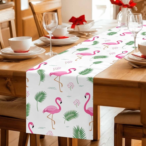 Summer Flamingo Tropical Leaves Plant Table Runner 36 Inches Long,Kitchen Dining Tablerunners Watercolor Palm Leaf Linen Table Runners Dresser Scarves for Home Dinner Wedding Holiday Party Decor