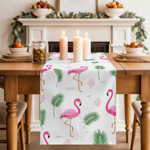 Summer Flamingo Tropical Leaves Plant Table Runner 70 Inches Long,Kitchen Dining Tablerunners Watercolor Palm Leaf Linen Table Runners Dresser Scarves for Home Dinner Wedding Holiday Party Decor