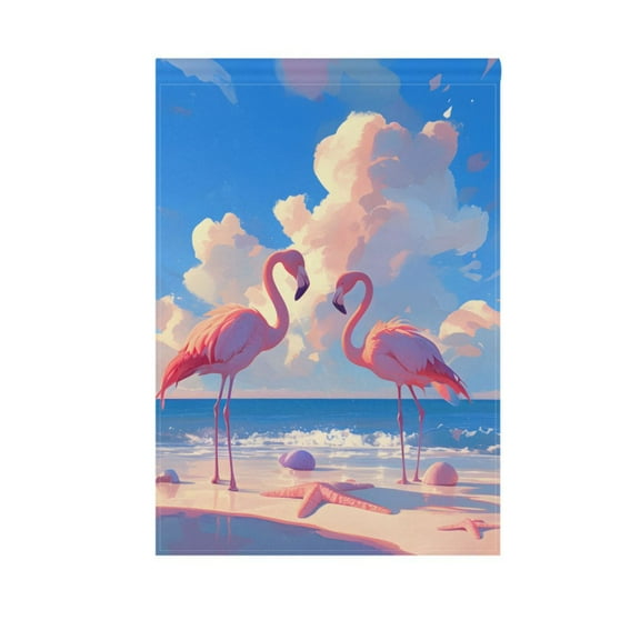 Summer Flamingo on Beach Garden Flag House Banner 12" x 18" Double Sided Outdoor Yard Decoration