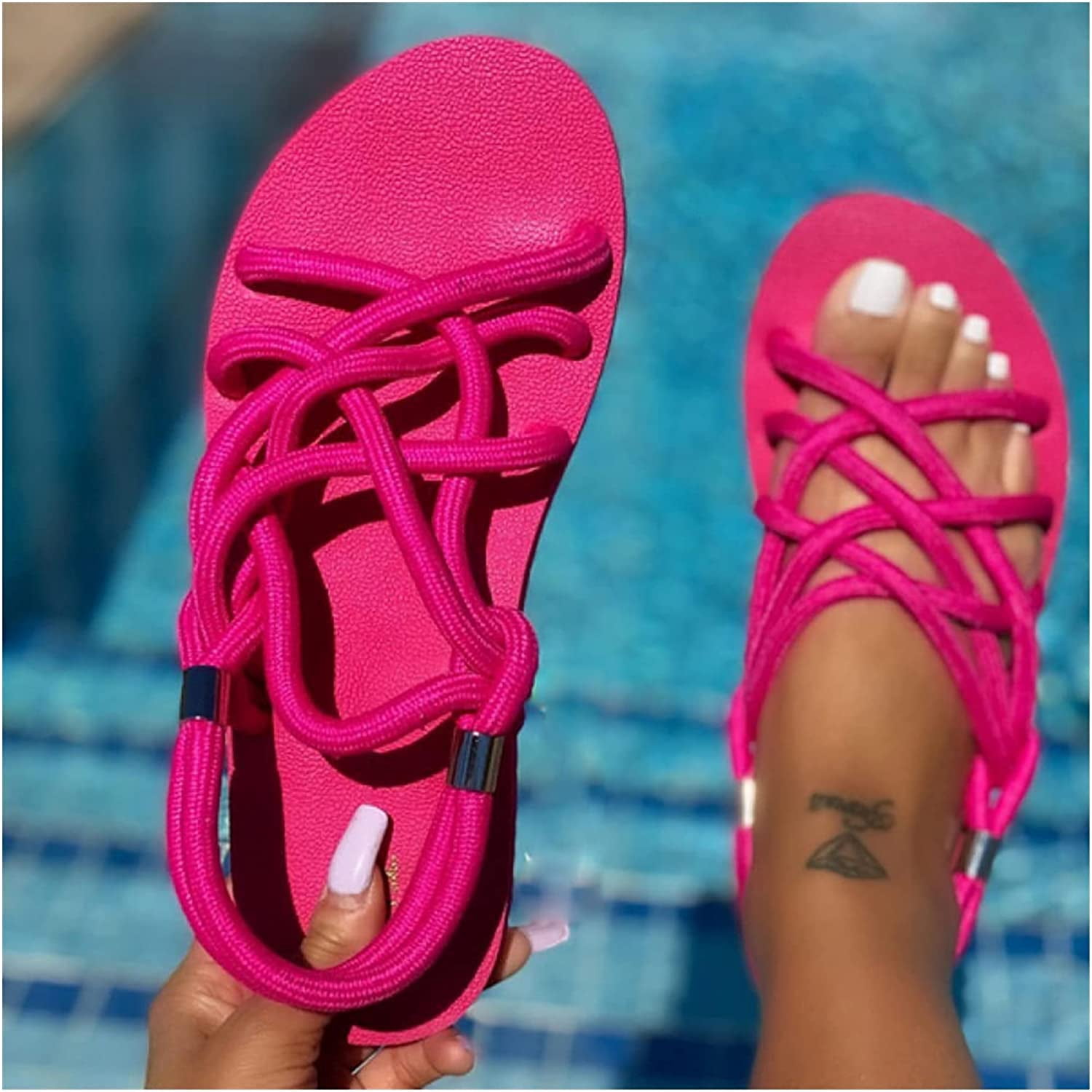 Summer Flat Sandals Fashion Solid Color Comfortable Outdoor Women's Shoes ( Color : Rose red, Size : 8) - Walmart.com