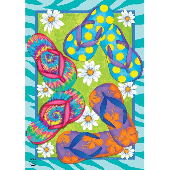 Summer Flip Flops Nautical Floral Garden Flag 12.5 x 18 Inch