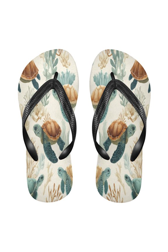 Summer Flip Flops Non-Slip Lightweight Rubber Sandals Vacation Beach Essentials Adorable Turtles Pattern