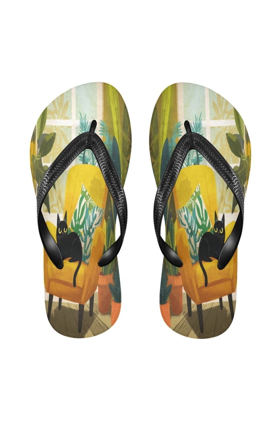 Summer Flip Flops Non-Slip Lightweight Rubber Sandals Vacation Beach Essentials Black Cat Lounging