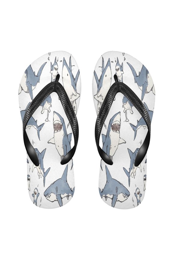 Summer Flip Flops Non-Slip Lightweight Rubber Sandals Vacation Beach Essentials Blue Shark with White Belly
