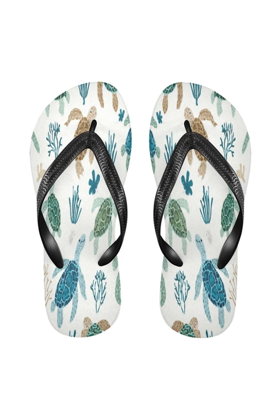 Summer Flip Flops Non-Slip Lightweight Rubber Sandals Vacation Beach Essentials Blue and Green Turtles
