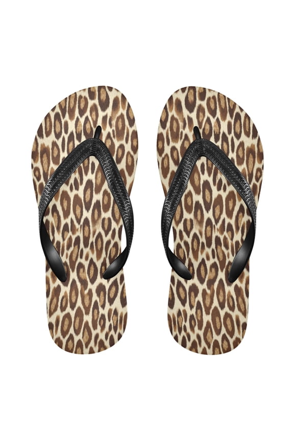 Summer Flip Flops Non-Slip Lightweight Rubber Sandals Vacation Beach Essentials Brown Leopard Print Pattern