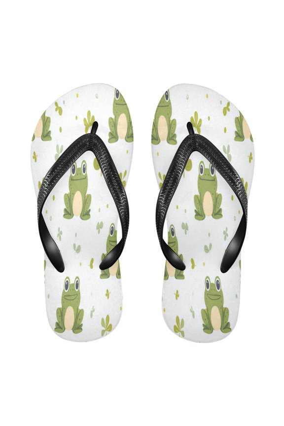 Summer Flip Flops Non-Slip Lightweight Rubber Sandals Vacation Beach Essentials Cartoon Frog Pattern