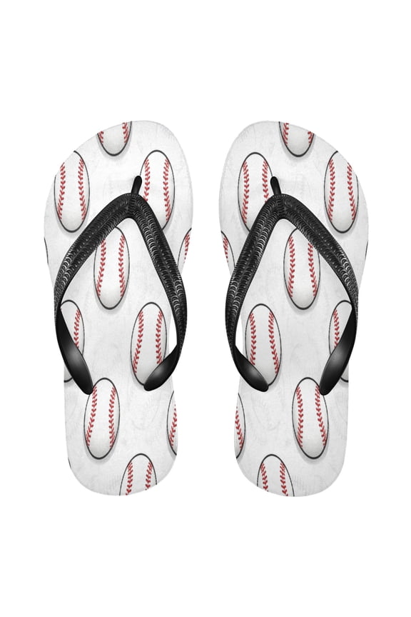 Summer Flip Flops Non-Slip Lightweight Rubber Sandals Vacation Beach Essentials Cartoon-style White Baseball